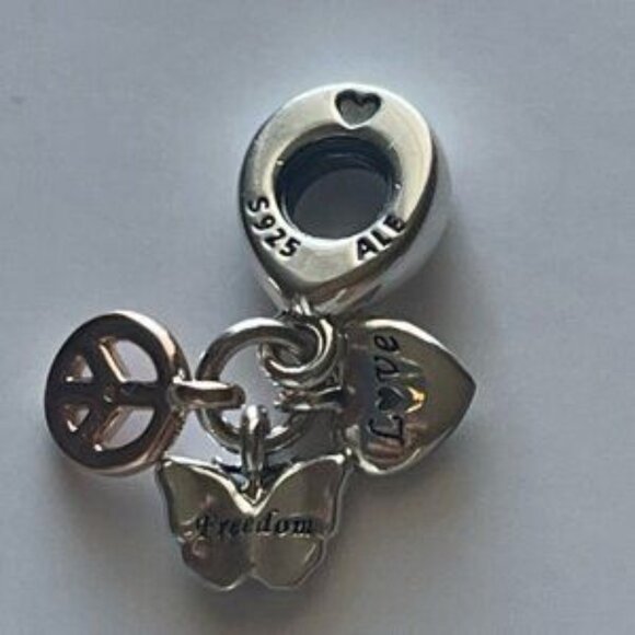 Pandora Two-Tone Rainbow Heart, Butterfly & Peace Triple Dangle Charm - Picture 4 of 4